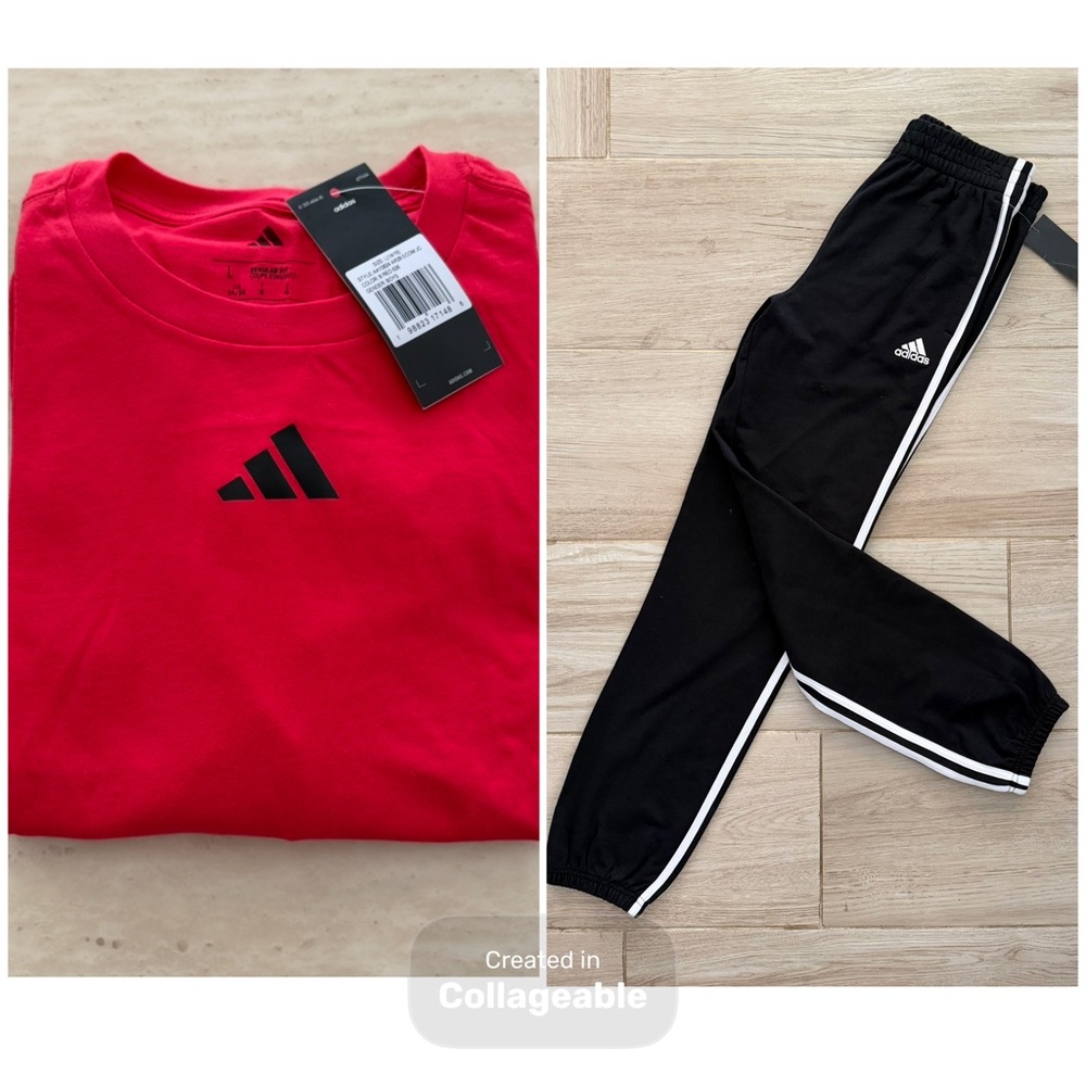 Adidas Kids Red Top and Black Joggers Set